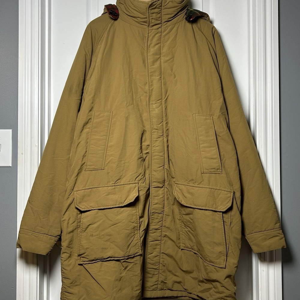 Lands' End Vintage 90s Made in USA Khaki Plaid Wool Blend Lined Parka Field Coat